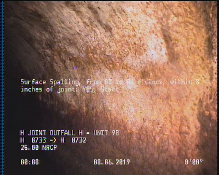 Surface Spalling, from 08 to 04 o'clock, within 8 inches of joint: YES, Start