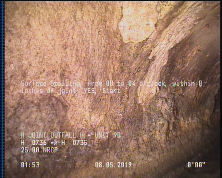 Surface Spalling, from 08 to 04 o'clock, within 8 inches of joint: YES, Start