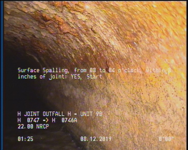Surface Spalling, from 08 to 04 o'clock, within 8 inches of joint: YES, Start