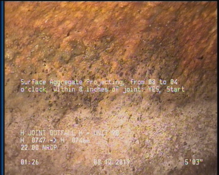 Surface Aggregate Projecting, from 08 to 04 o'clock, within 8 inches of joint: YES, Start