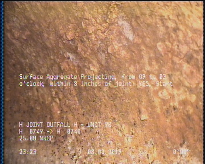 Surface Aggregate Projecting, from 09 to 03 o'clock, within 8 inches of joint: YES, Start