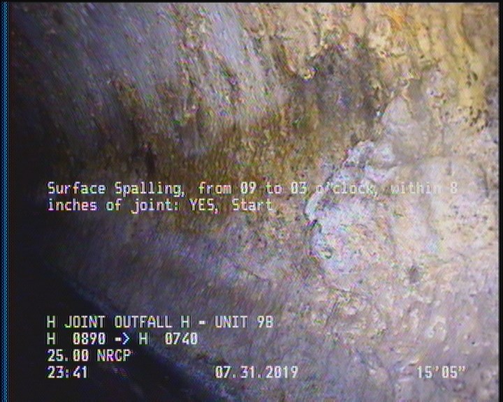 Surface Spalling, from 09 to 03 o'clock, within 8 inches of joint: YES, Start