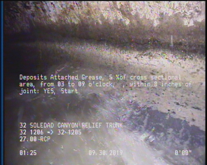 Deposits Attached Grease, 5 %of cross sectional area, from 03 to 09 o'clock, , within 8 inches of joint: YES, Start