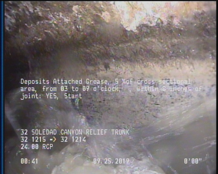 Deposits Attached Grease, 5 %of cross sectional area, from 03 to 09 o'clock, , within 8 inches of joint: YES, Start