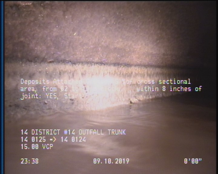 Deposits Attached Grease, 5 %of cross sectional area, from 02 to 10 o'clock, , within 8 inches of joint: YES, Start