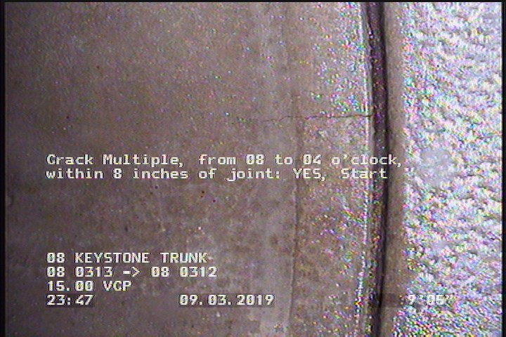 Crack Multiple, from 08 to 04 o'clock, within 8 inches of joint: YES, Start