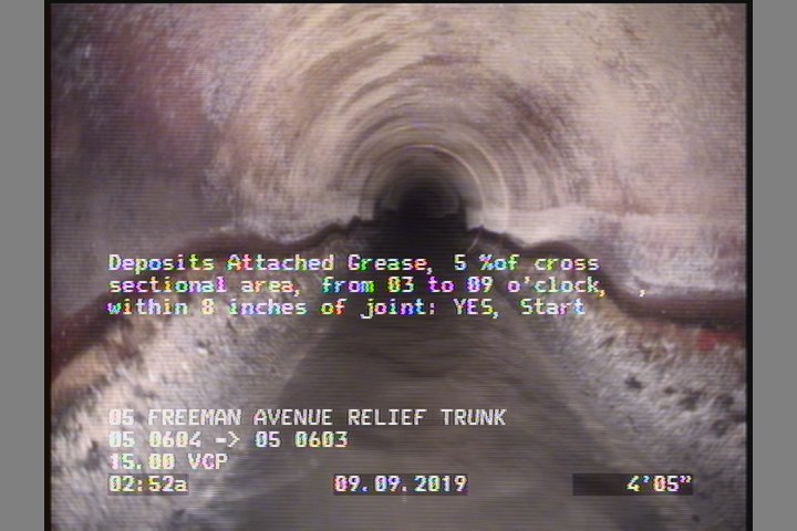 Deposits Attached Grease, 5 %of cross sectional area, from 03 to 09 o'clock, , within 8 inches of joint: YES, Start