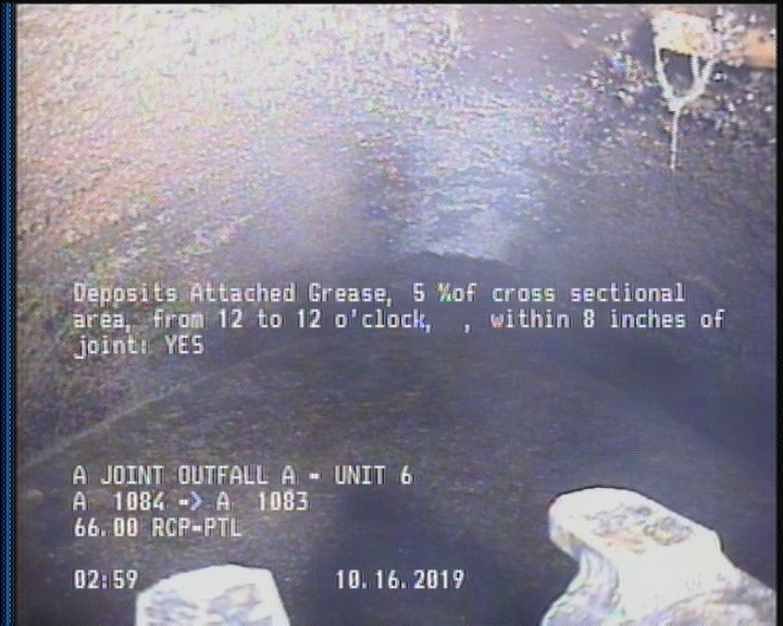 Deposits Attached Grease, 5 %of cross sectional area, from 12 to 12 o'clock, , within 8 inches of joint: YES