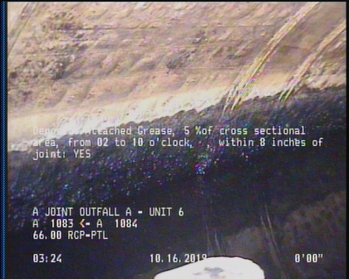 Deposits Attached Grease, 5 %of cross sectional area, from 02 to 10 o'clock, , within 8 inches of joint: YES