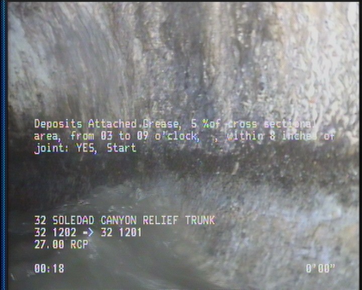 Deposits Attached Grease, 5 %of cross sectional area, from 03 to 09 o'clock, , within 8 inches of joint: YES, Start