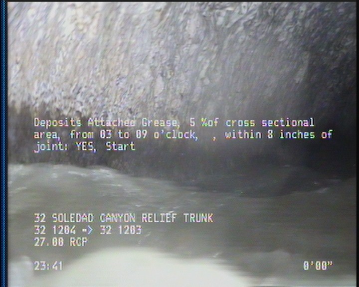 Deposits Attached Grease, 5 %of cross sectional area, from 03 to 09 o'clock, , within 8 inches of joint: YES, Start