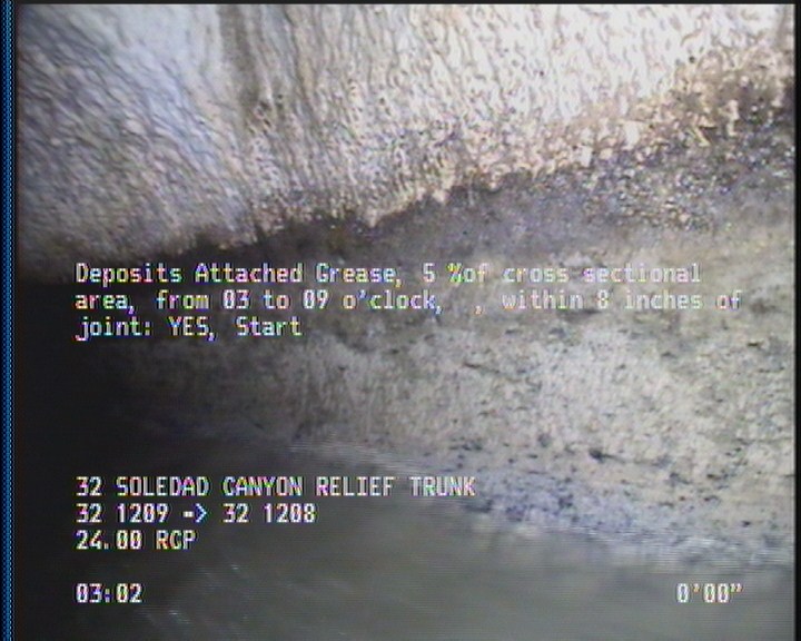 Deposits Attached Grease, 5 %of cross sectional area, from 03 to 09 o'clock, , within 8 inches of joint: YES, Start