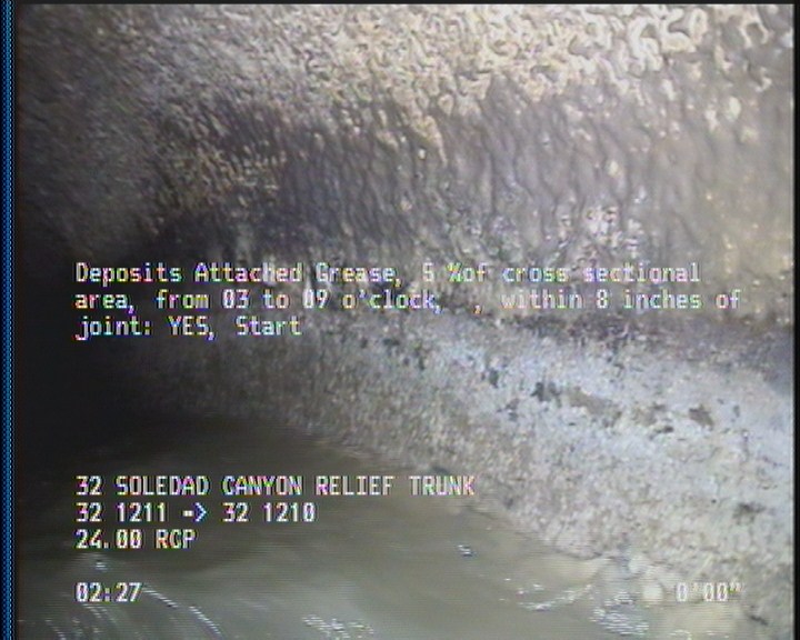 Deposits Attached Grease, 5 %of cross sectional area, from 03 to 09 o'clock, , within 8 inches of joint: YES, Start