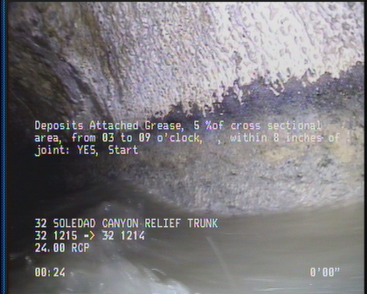Deposits Attached Grease, 5 %of cross sectional area, from 03 to 09 o'clock, , within 8 inches of joint: YES, Start