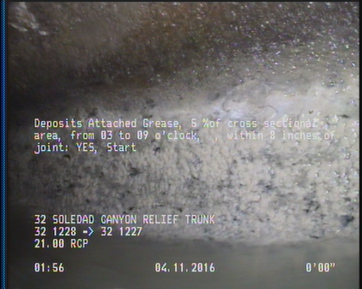 Deposits Attached Grease, 5 %of cross sectional area, from 03 to 09 o'clock, , within 8 inches of joint: YES, Start