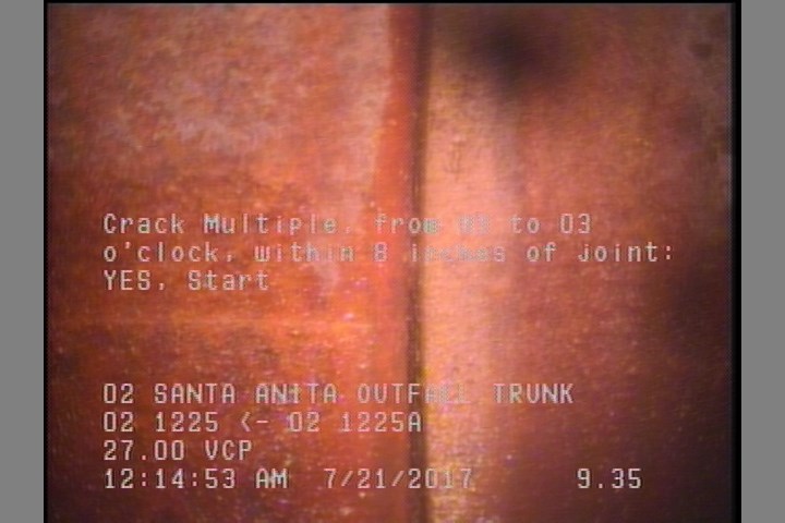 Crack Multiple, from 09 to 03 o'clock, within 8 inches of joint: YES, Start