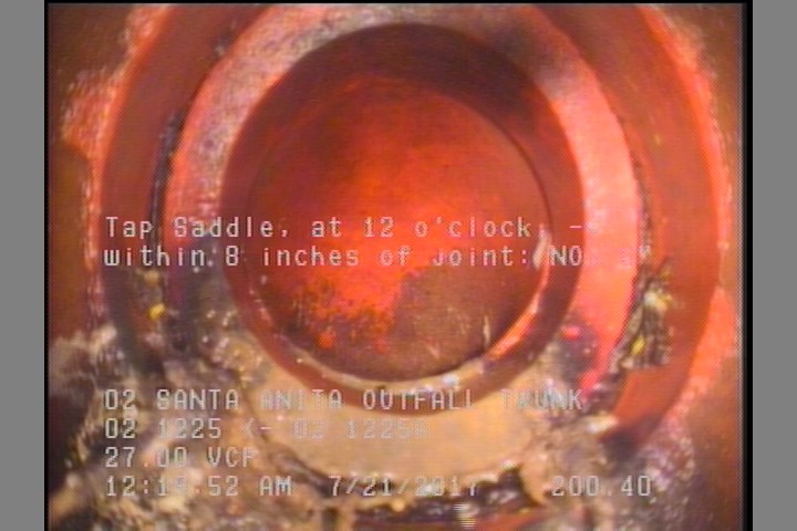 Tap Saddle, at 12 o'clock, -, within 8 inches of joint: NO, 6"