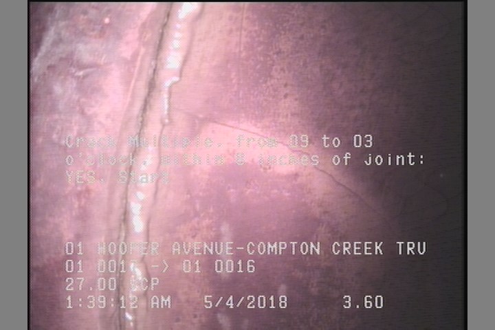 Crack Multiple, from 09 to 03 o'clock, within 8 inches of joint: YES, Start