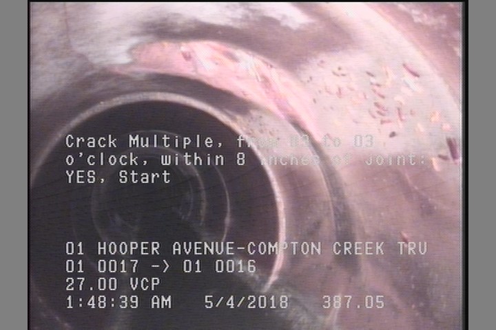 Crack Multiple, from 09 to 03 o'clock, within 8 inches of joint: YES, Start