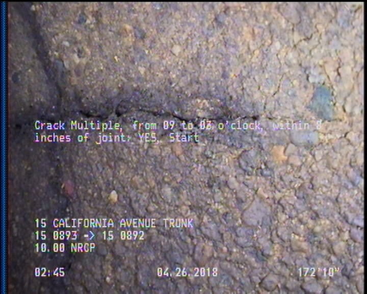 Crack Multiple, from 09 to 03 o'clock, within 8 inches of joint: YES, Start