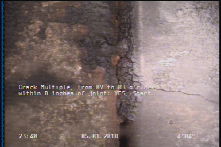 Crack Multiple, from 09 to 03 o'clock, within 8 inches of joint: YES, Start