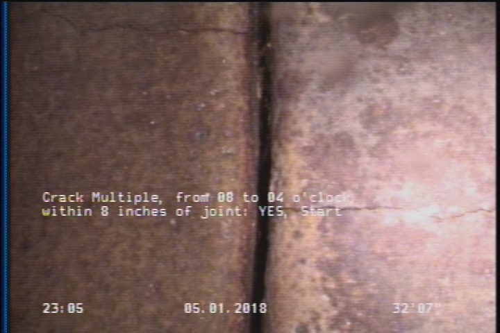 Crack Multiple, from 08 to 04 o'clock, within 8 inches of joint: YES, Start