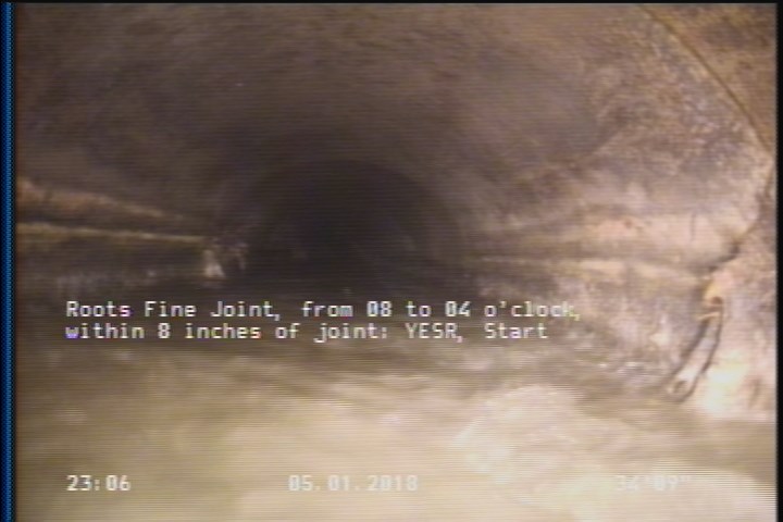 Roots Fine Joint, from 08 to 04 o'clock, within 8 inches of joint: YESR, Start