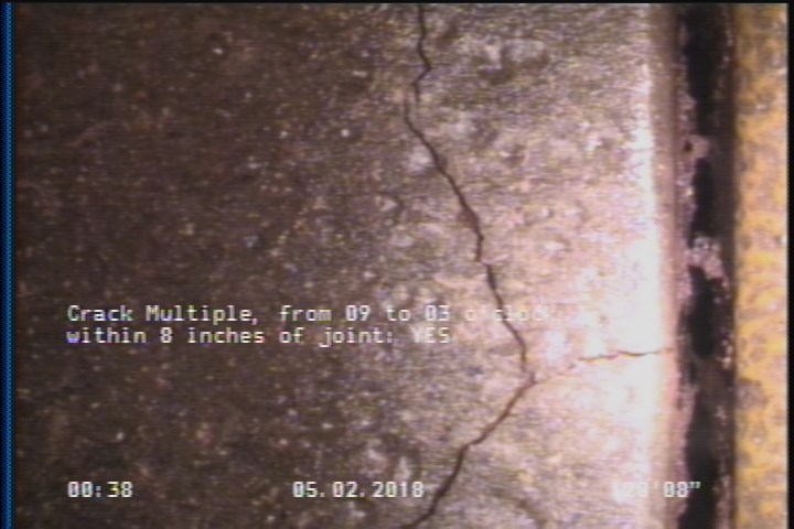 Crack Multiple, from 09 to 03 o'clock, within 8 inches of joint: YES