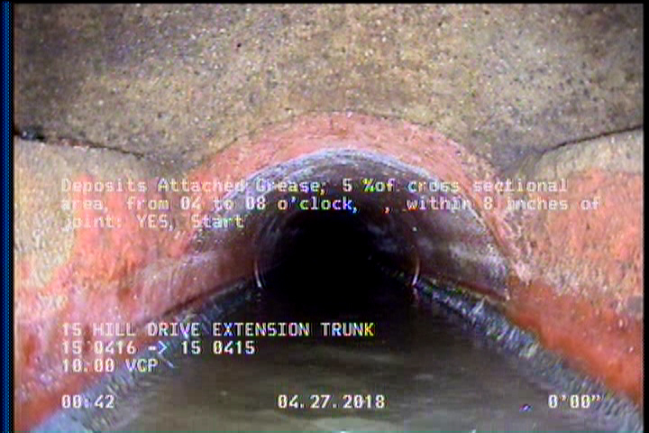 Deposits Attached Grease, 5 %of cross sectional area, from 04 to 08 o'clock, , within 8 inches of joint: YES