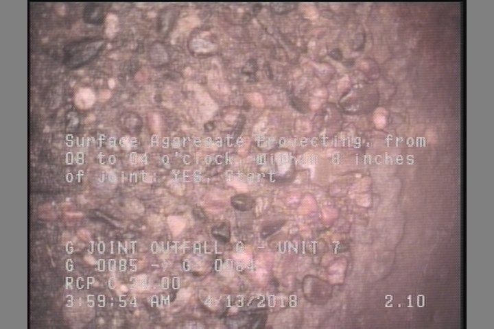 Surface Aggregate Projecting, from 08 to 04 o'clock, within 8 inches of joint: YES, Start