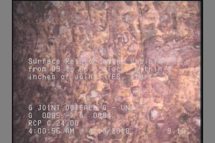 Surface Reinforcement Visible, from 09 to 03 o'clock, within 8 inches of joint: YES, Start