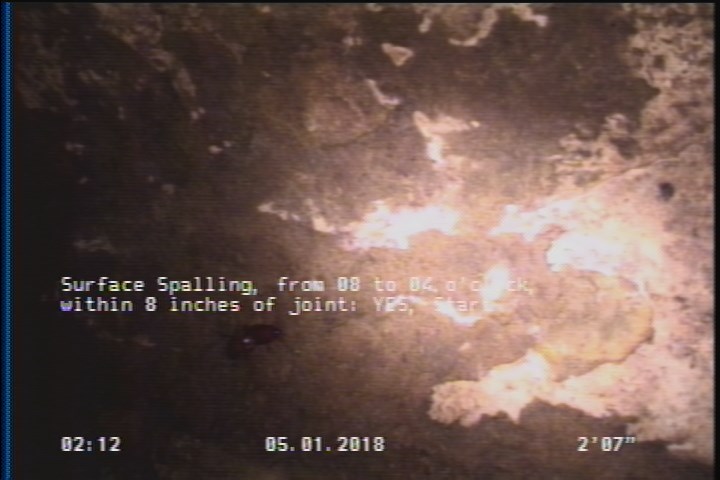 Surface Spalling, from 08 to 04 o'clock, within 8 inches of joint: YES, Start