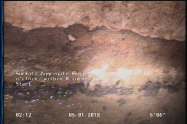 Surface Aggregate Projecting, from 08 to 04 o'clock, within 8 inches of joint: YES, Start