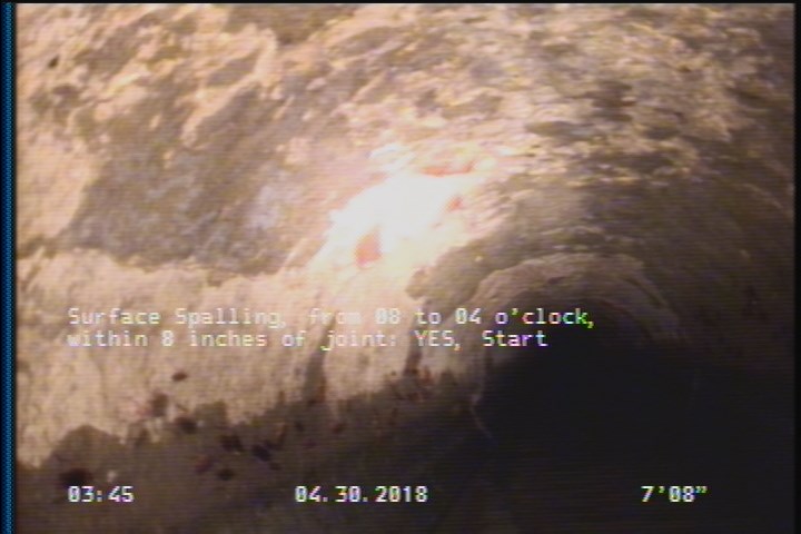 Surface Spalling, from 08 to 04 o'clock, within 8 inches of joint: YES, Start