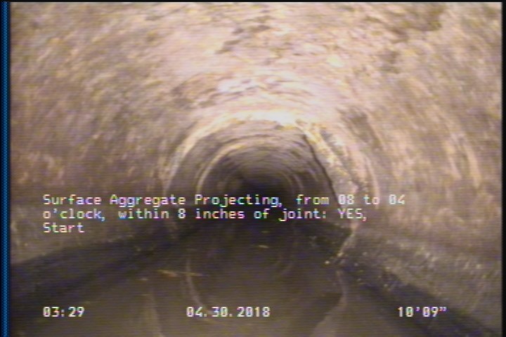 Surface Aggregate Projecting, from 08 to 04 o'clock, within 8 inches of joint: YES, Start