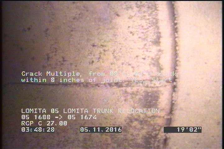 Crack Multiple, from 08 to 04 o'clock, within 8 inches of joint: YES, Start
