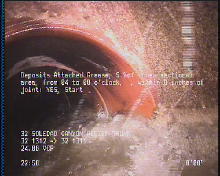 Deposits Attached Grease, 5 %of cross sectional area, from 04 to 08 o'clock, , within 8 inches of joint: YES, Start