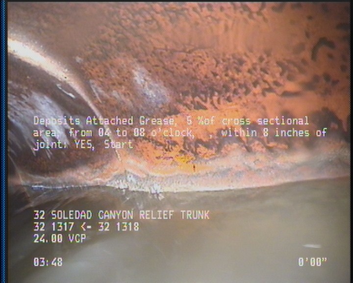 Deposits Attached Grease, 5 %of cross sectional area, from 04 to 08 o'clock, , within 8 inches of joint: YES, Start