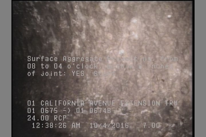 Surface Aggregate Projecting, from 08 to 04 o'clock, within 8 inches of joint: YES, Start