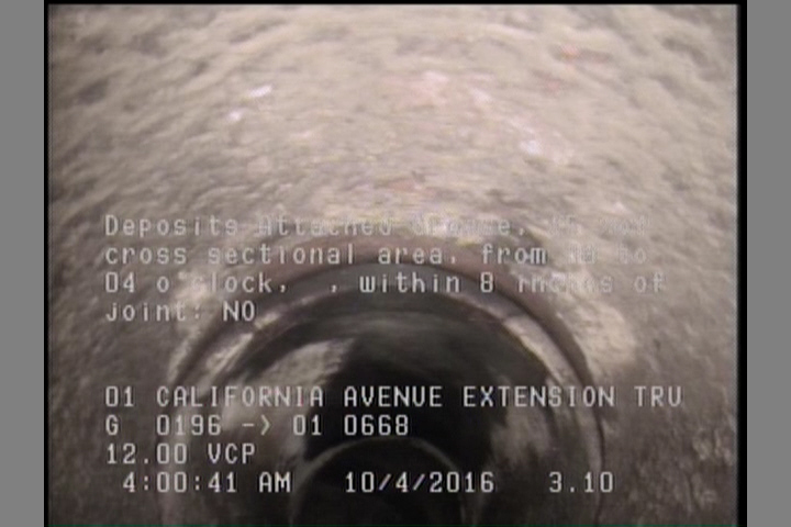Deposits Attached Grease, 5 %of cross sectional area, from 08 to 04 o'clock, , within 8 inches of joint: NO