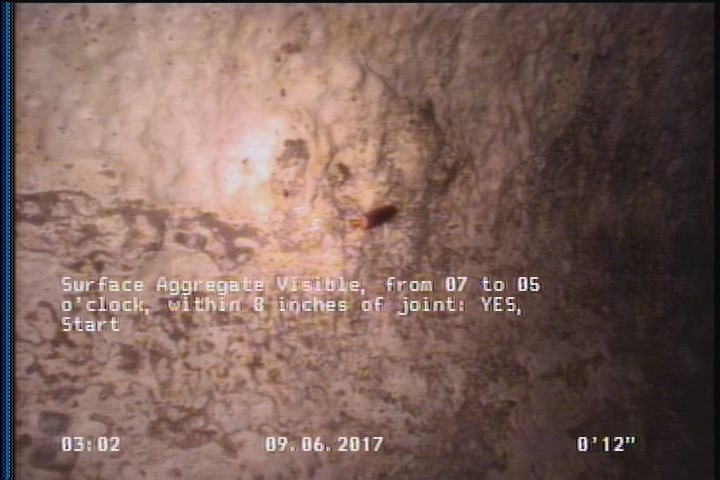 Surface Aggregate Visible, from 07 to 05 o'clock, within 8 inches of joint: YES, Start