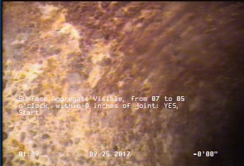Surface Aggregate Visible, from 07 to 05 o'clock, within 8 inches of joint: YES, Start