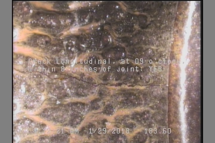 Crack Longitudinal, at 09 o'clock, within 8 inches of joint: YES