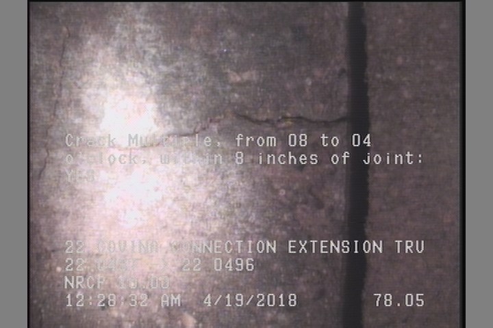 Crack Multiple, from 08 to 04 o'clock, within 8 inches of joint: YES