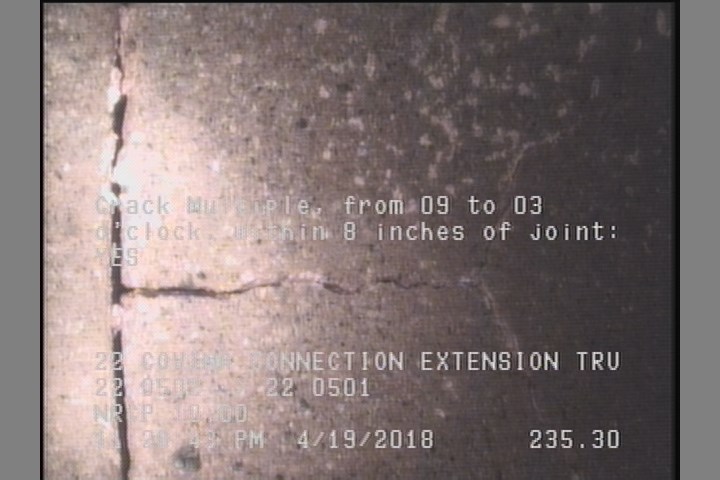 Crack Multiple, from 09 to 03 o'clock, within 8 inches of joint: YES
