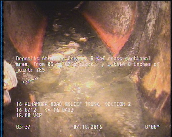 Deposits Attached Grease, 5 %of cross sectional area, from 05 to 07 o'clock, , within 8 inches of joint: YES