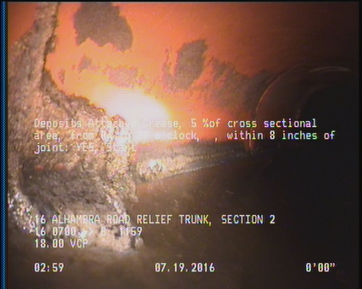 Deposits Attached Grease, 5 %of cross sectional area, from 04 to 08 o'clock, , within 8 inches of joint: YES, Start