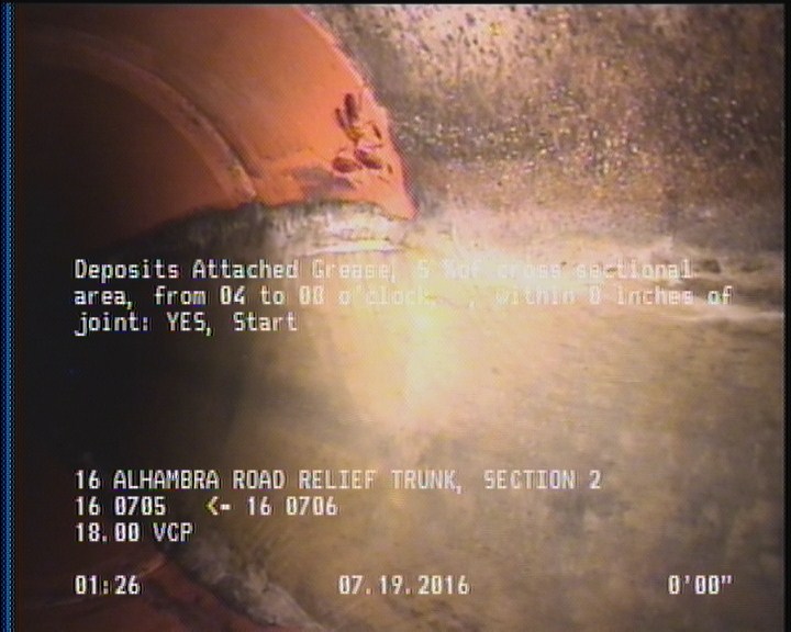 Deposits Attached Grease, 5 %of cross sectional area, from 04 to 08 o'clock, , within 8 inches of joint: YES, Start