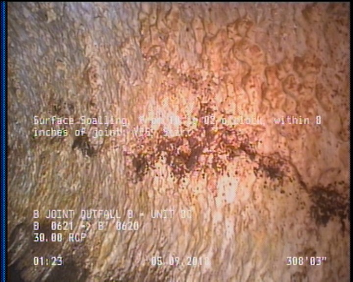 Surface Spalling, from 10 to 02 o'clock, within 8 inches of joint: YES, Start