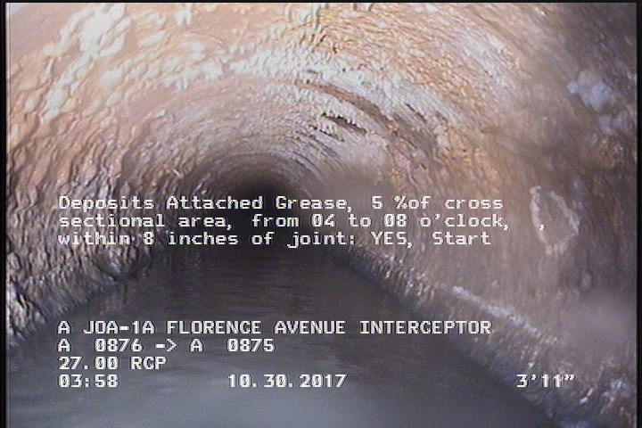 Deposits Attached Grease, 5 %of cross sectional area, from 04 to 08 o'clock, , within 8 inches of joint: YES, Start
